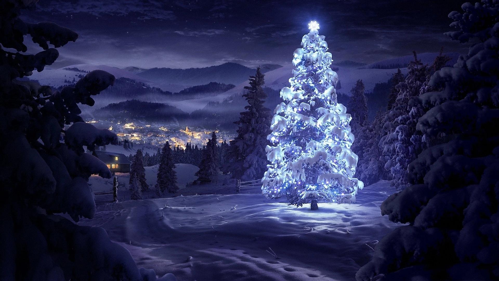 Árbol Navideño Dorado con Luces Cálidas (FullHD)