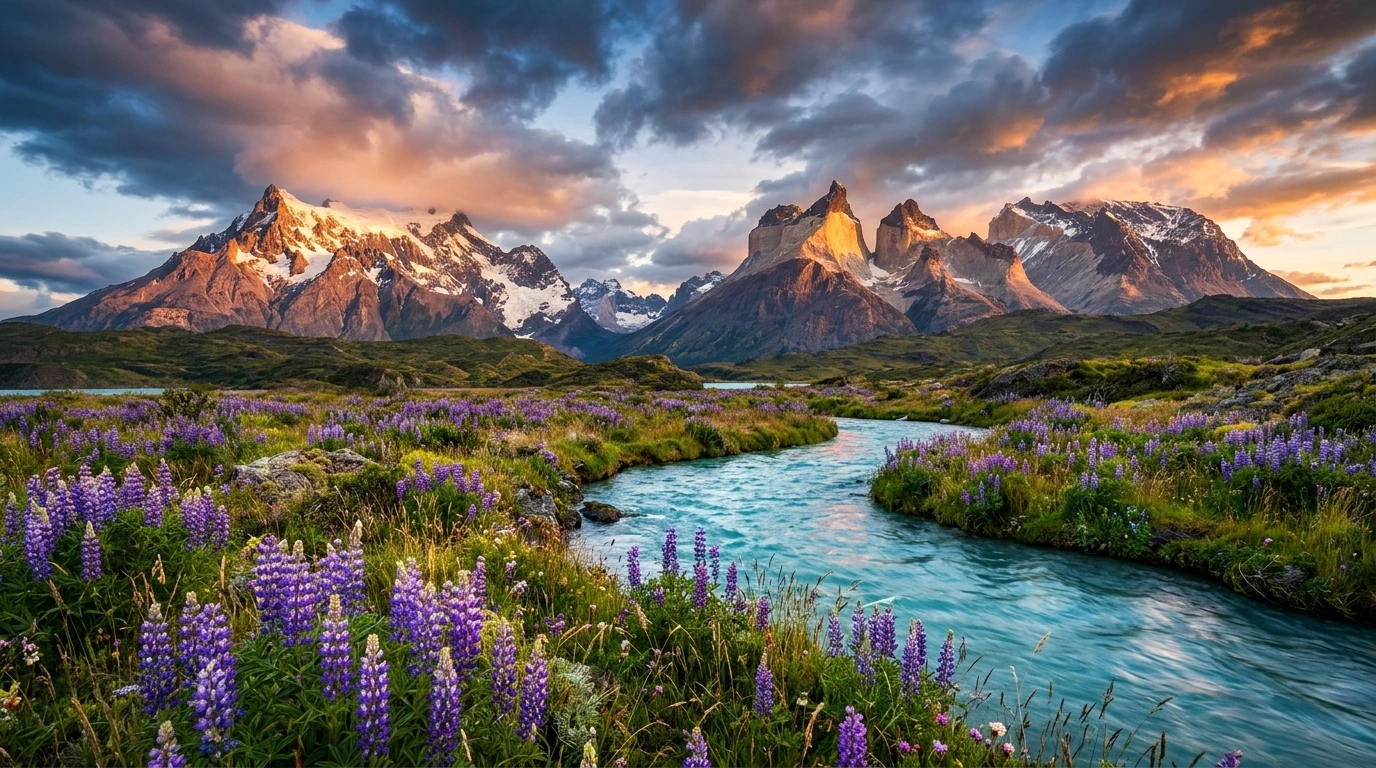 Torres del Paine y Río Glacial