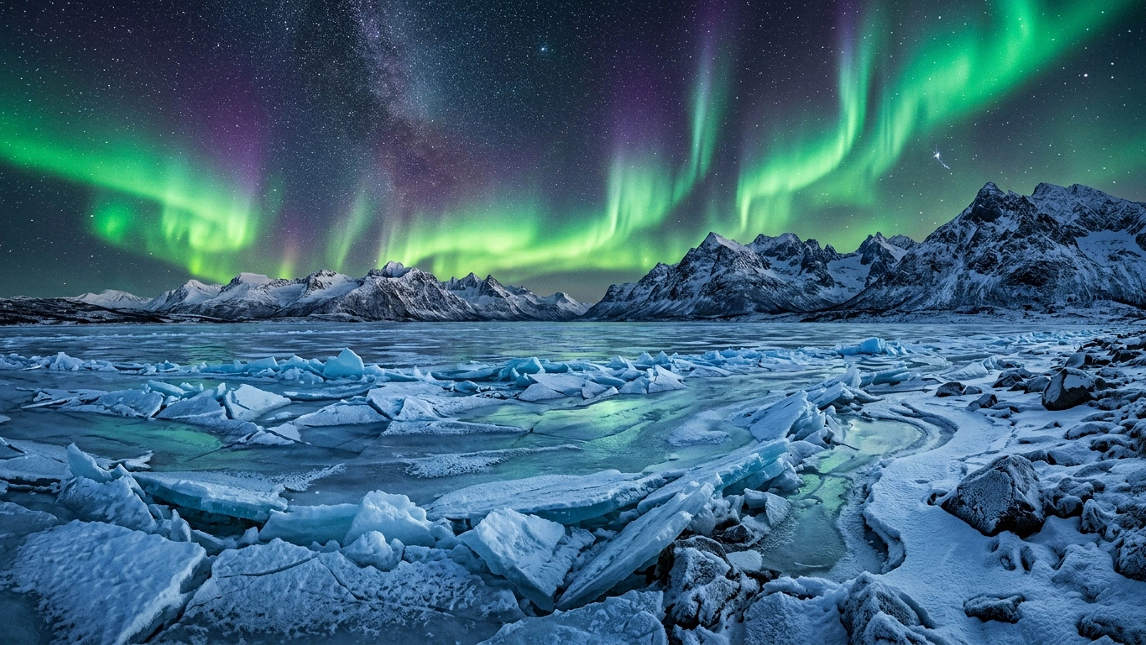 Aurora Boreal sobre Lago Congelado