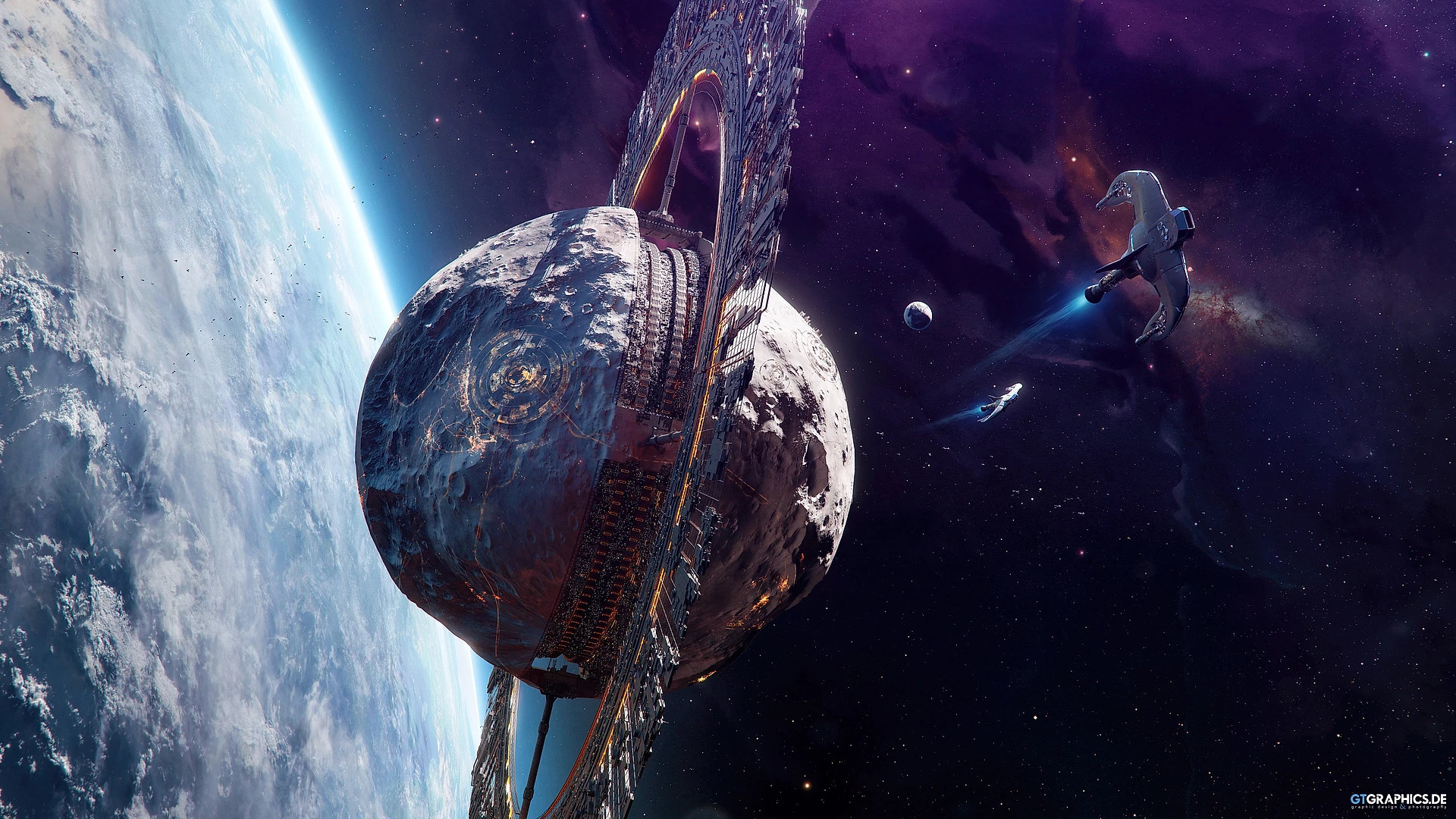 Planeta con Anillos y Amanecer Orbital (FullHD)