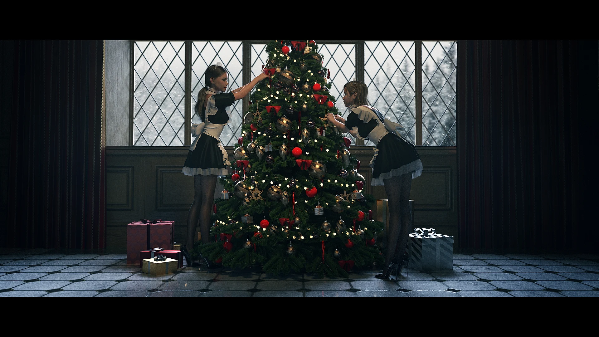 Pueblo Alpino en Nochebuena Estrellada (FullHD)
