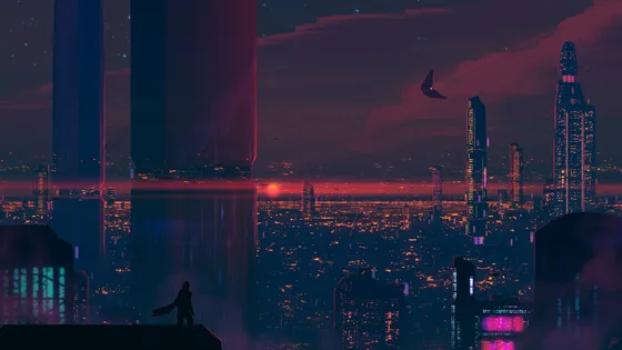 Samurái Cibernético en Azotea Nocturna (FullHD)