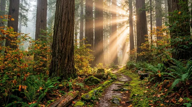 Bosque de Secuoyas y Rayos de Sol