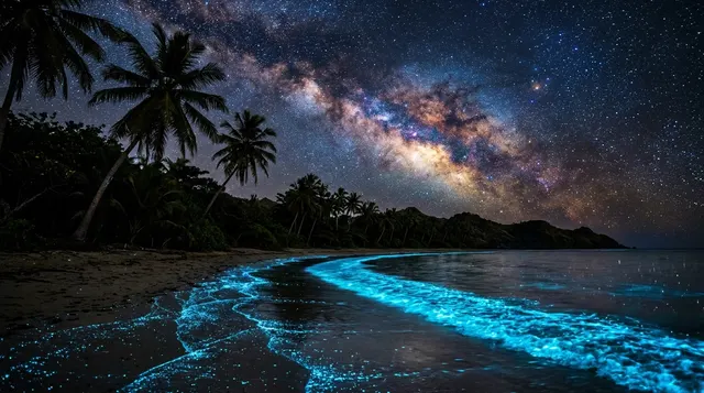 Vía Láctea y Playa Bioluminiscente